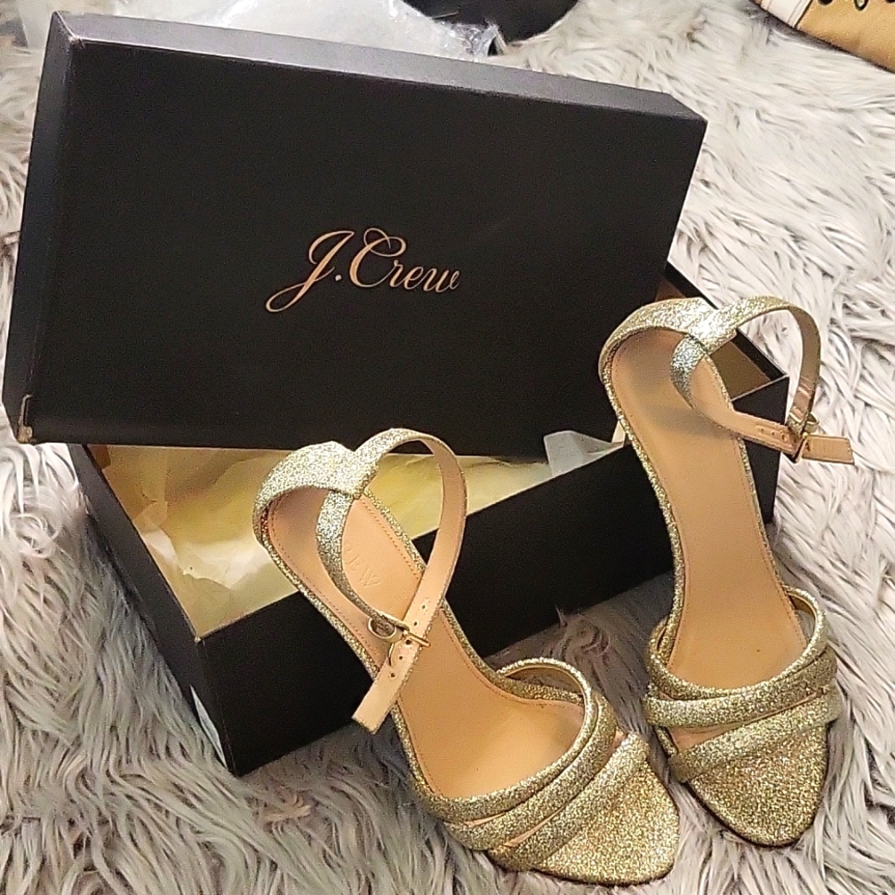 J Crew Made in Italy Metallic Gold Sandals Size 7 Womens
